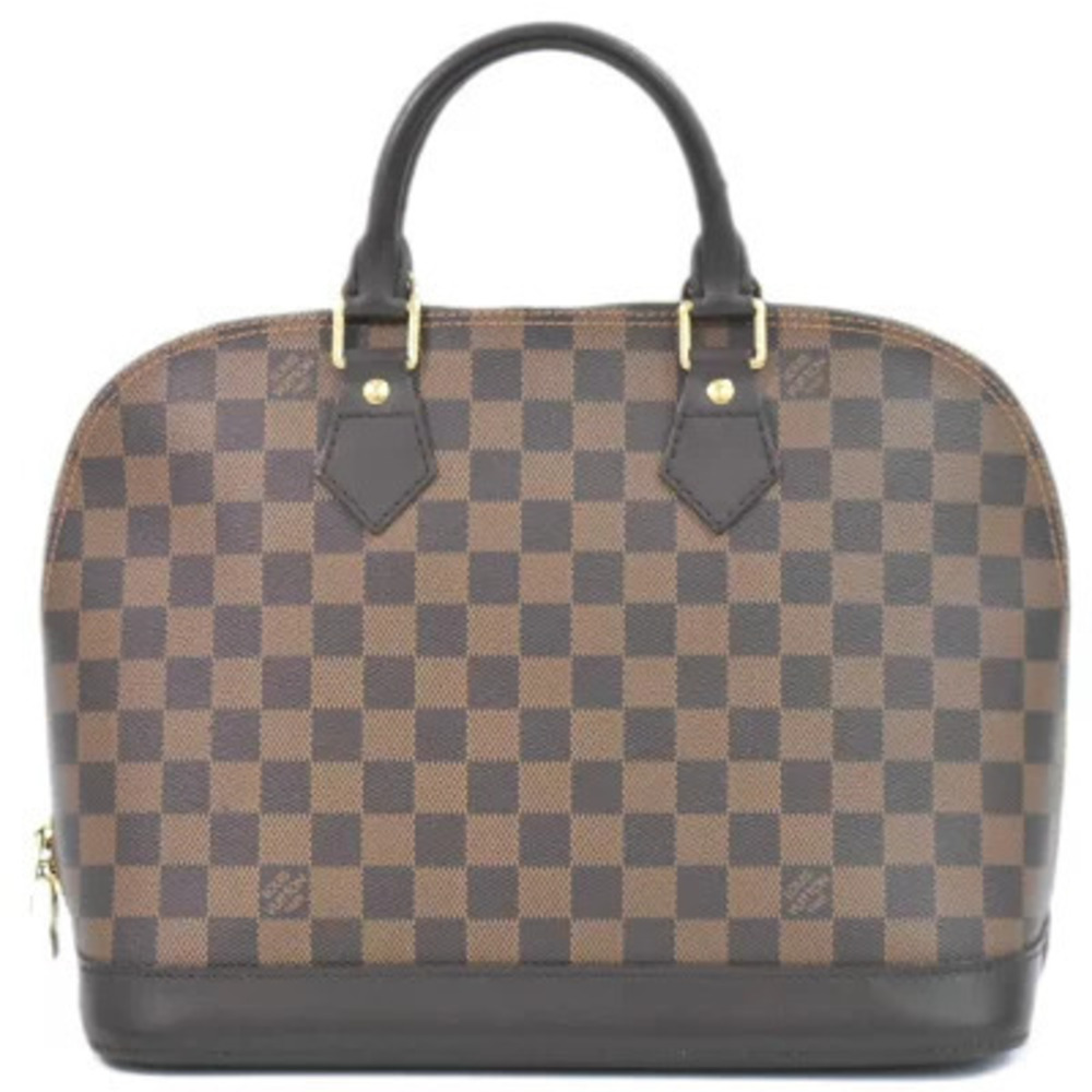 Louis Vuitton LV Alma Damier Top Handle Bag Canvas Leather Ebene Brown